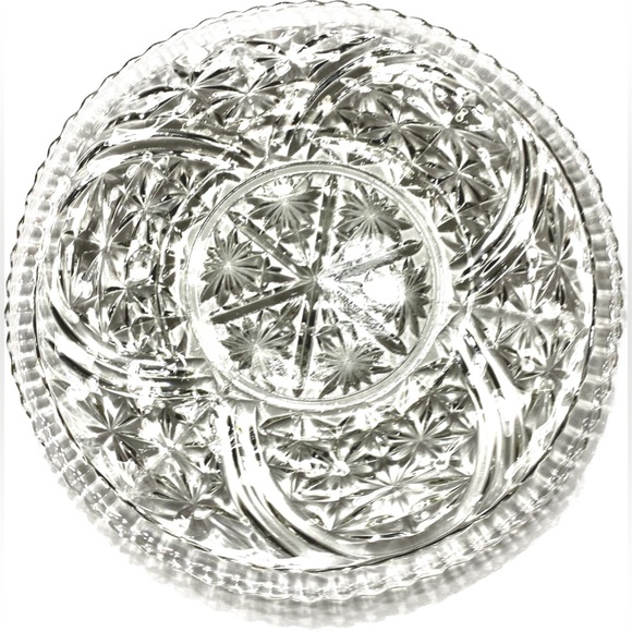 Vintage Crystal Clear Cut Glass Round Serving Platter Tray 12.75” - Picture 6 of 9